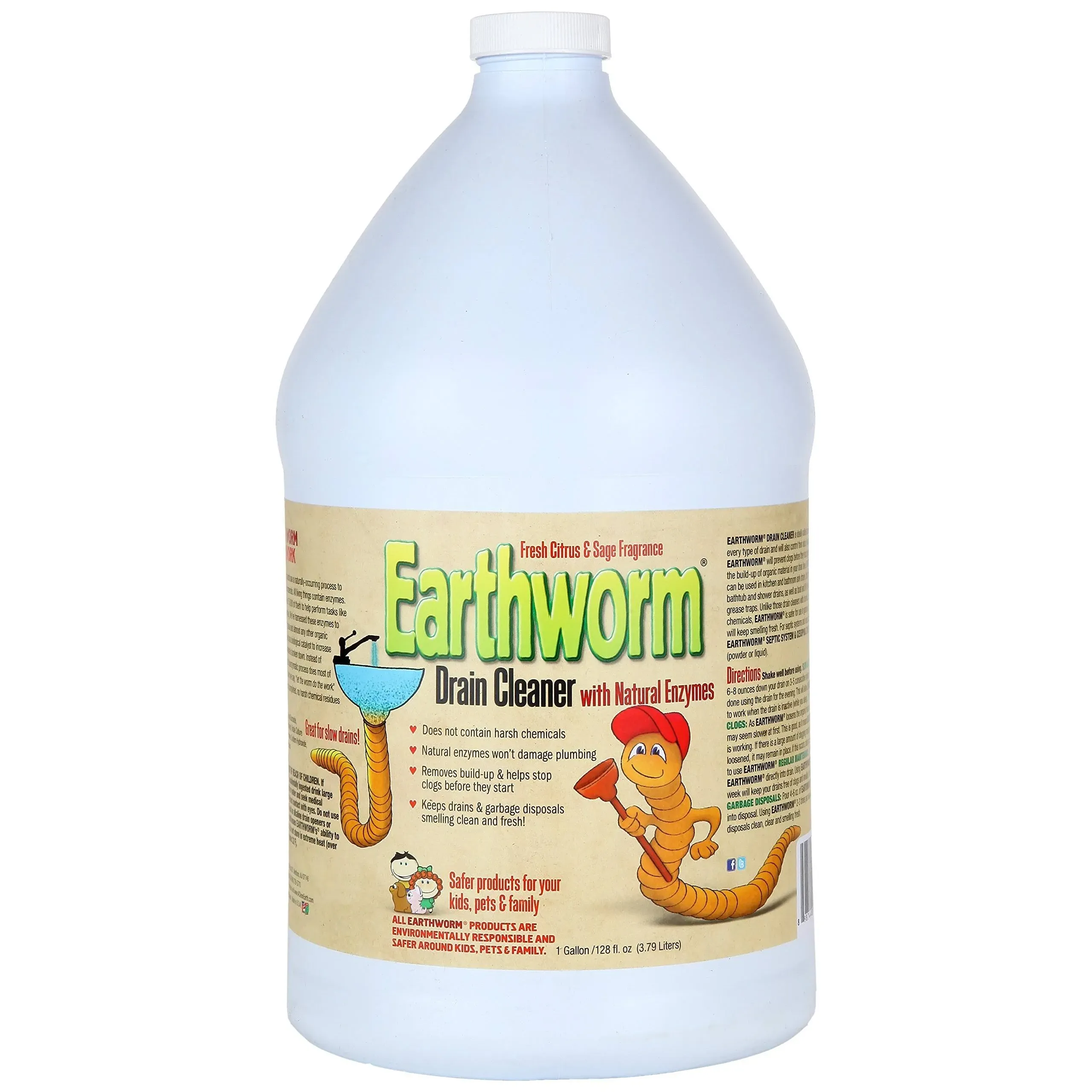 Earthworm Drain Cleaner - Drain Deodorizer - Natural and Safer for Families - One ...