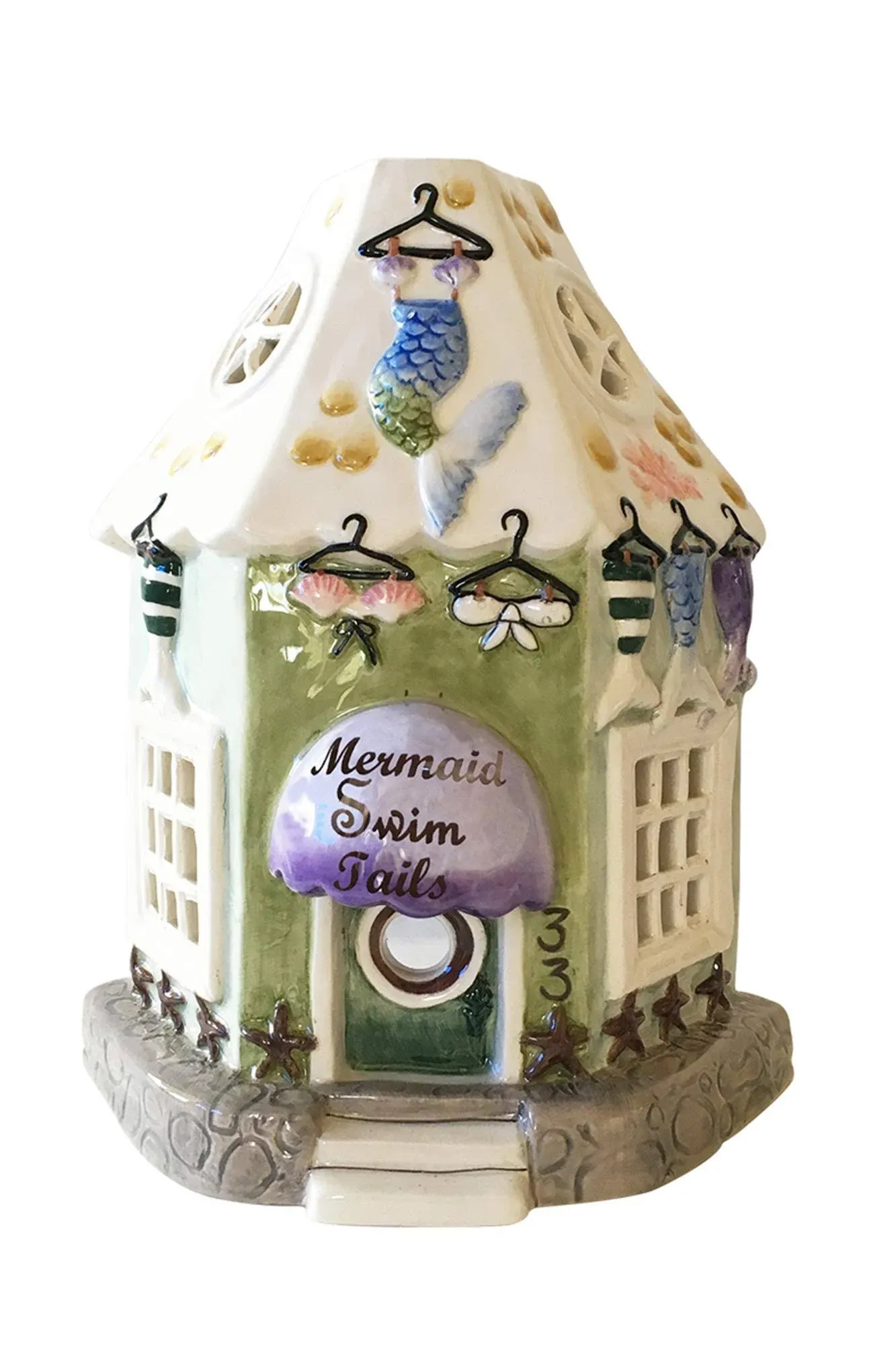 Blue Sky Ceramics Mermaid Swim Tail Candle House, Multi (19208) 6 5 inch