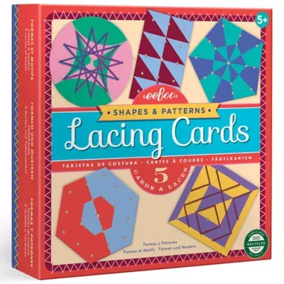 eeBoo Shapes & Patterns Lacing Cards/, Set of 5 Cards/ Ages 3+, LCGEO