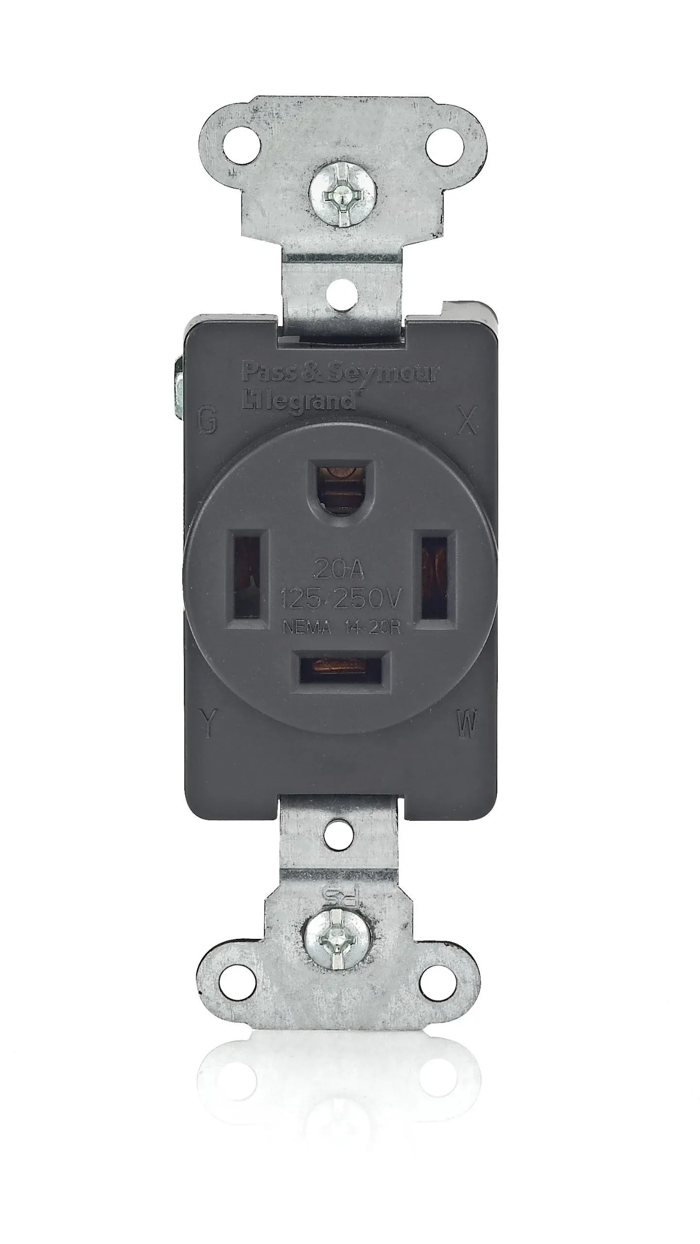 Leviton 8410 Single Receptacle Commercial Grade14-20R 20A 125/250V Side Wired - Black