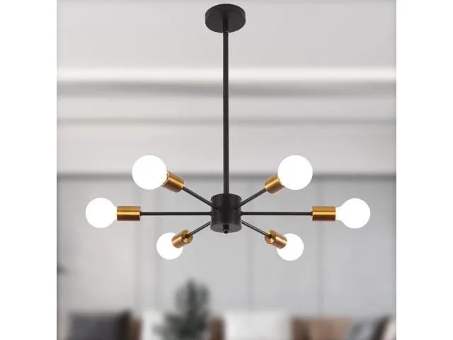 Garwarm Modern Sputnik Chandelier, Semi Flush Mount Ceiling Pendant Lighting, Mid Century Gold Chandeliers Industrial Hanging Light Fixture for Kitchen Living Room Dining Room Restaurant