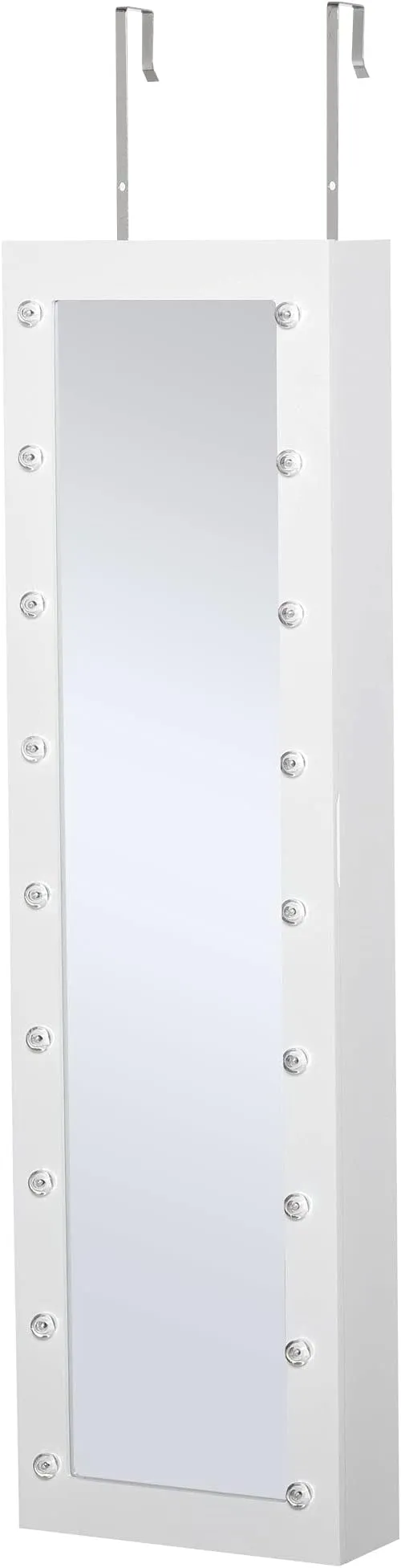 HOMCOM Jewelry Armoire with Mirror and 18 LED Lights, Wall-Mounted/Over-The-Door Cabinet with 3 Mountable Heights, White