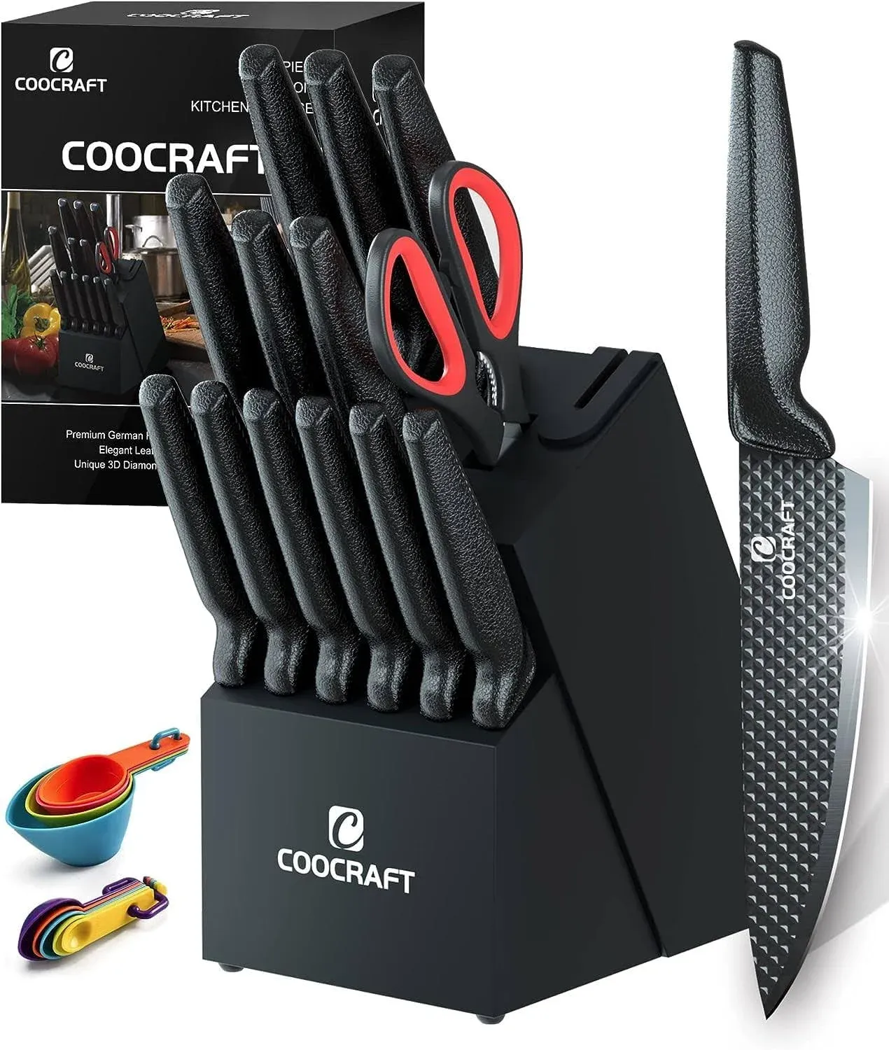 COOCRAFT Knife Set, Kitchen Knife Set Knife Sets for Kitchen with Block and B...