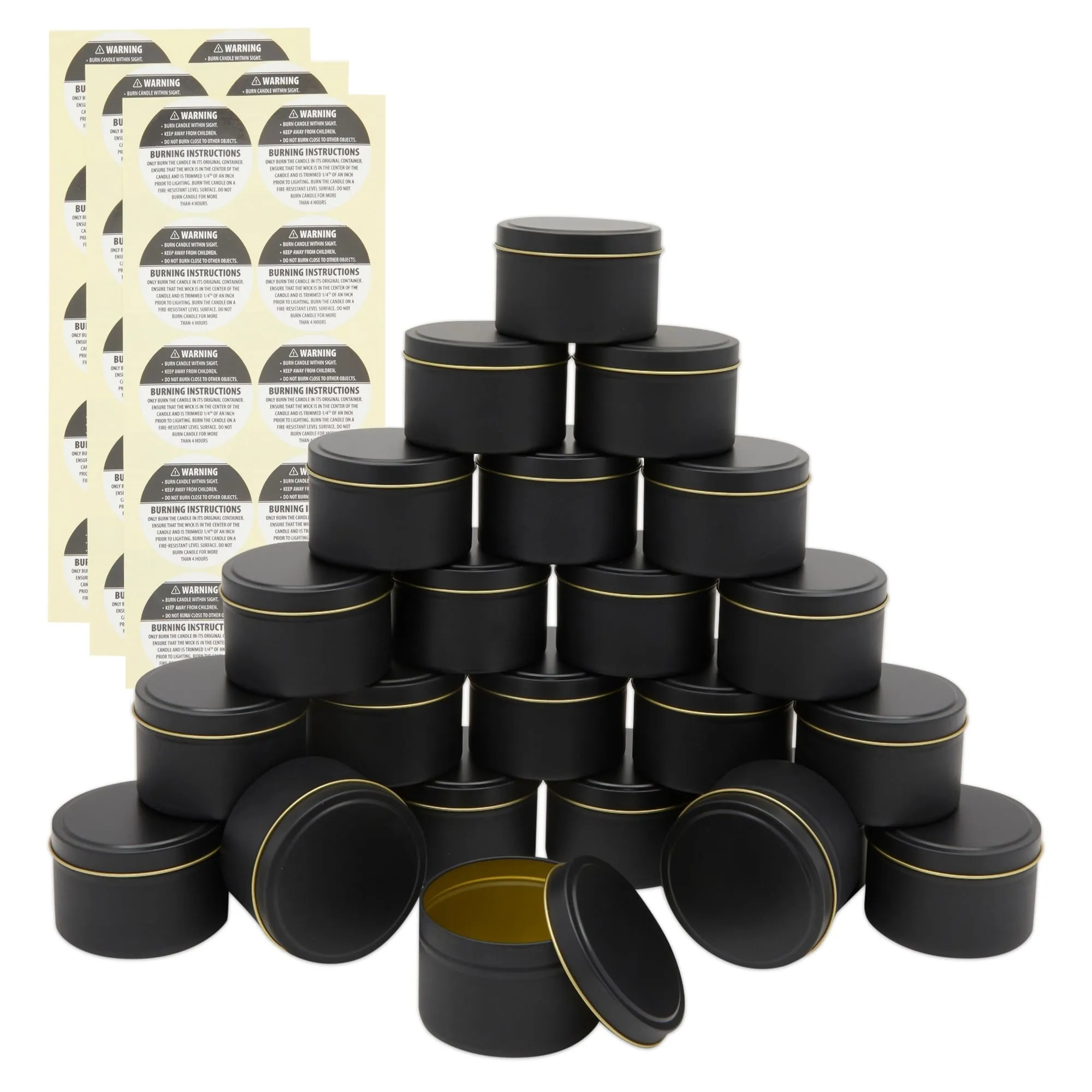 24 Pack Black Tin Jars for Candle Making, Black Containers with Lids, Labels