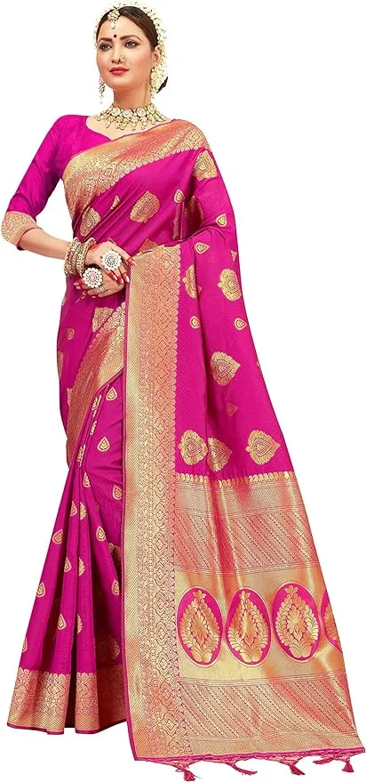 Elina fashion Sarees For Women Banarasi Art Silk l Indian Rakhi Wedding Diwali Gift Sari with Unstitched Blouse