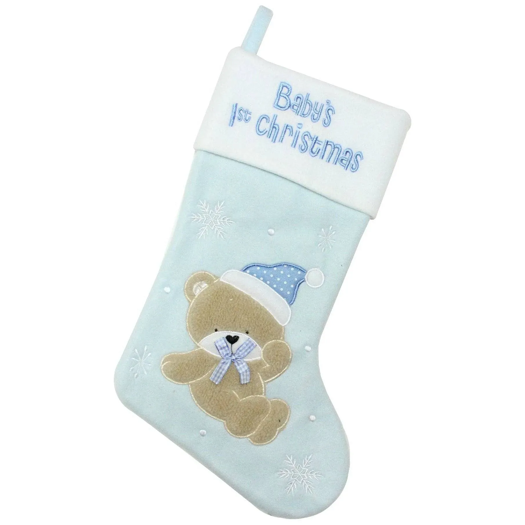 Northlight Baby’s 1st Embroidered Teddy Bear Christmas Stocking (19″, White/Blue)