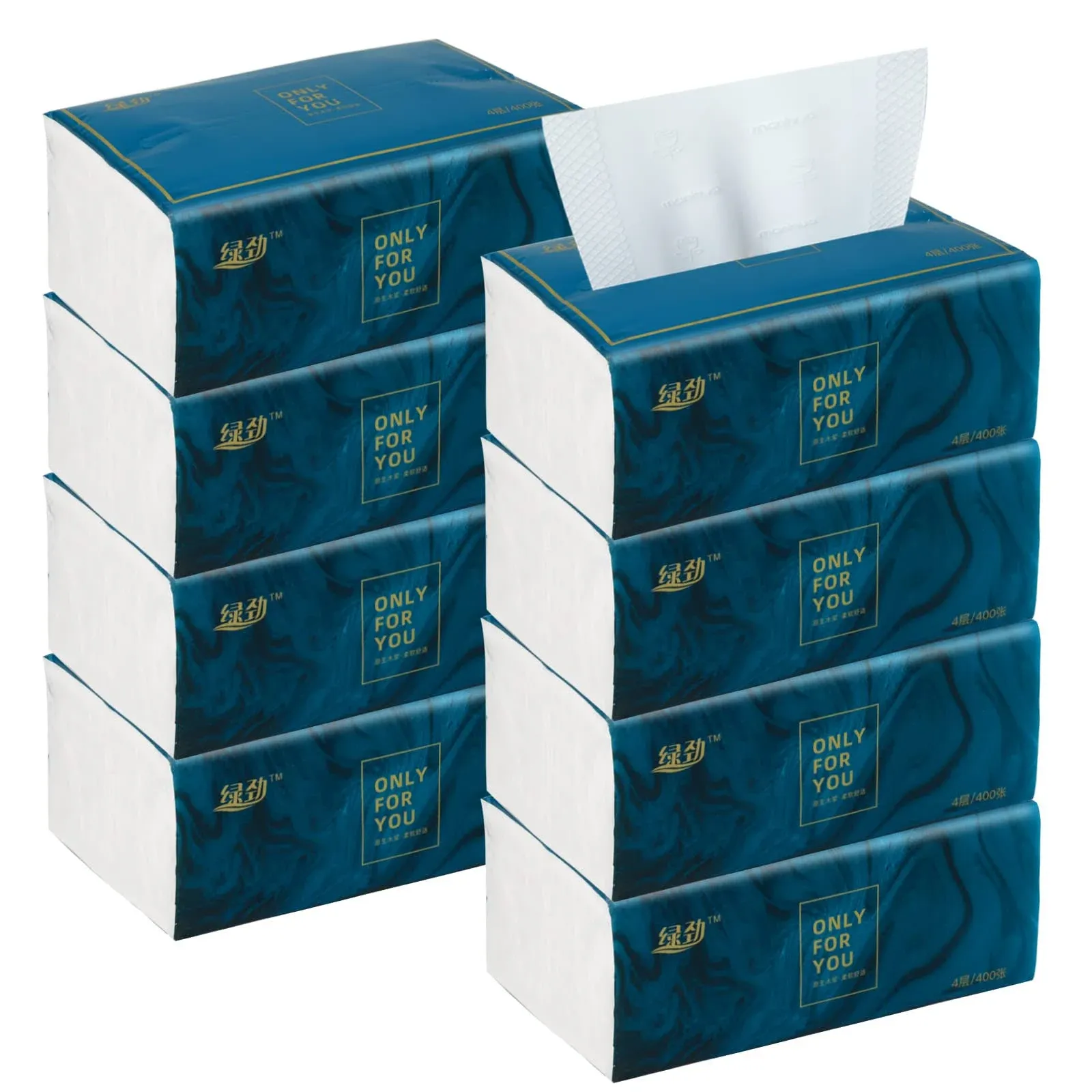 8 Packs Disposable Facial Tissue, Toilet Paper, Native Wood Pulp Fiber Material, Soft Facial Napkin, White Facial Paper Tissue, 4-Ply, 400 Sheets per Pack