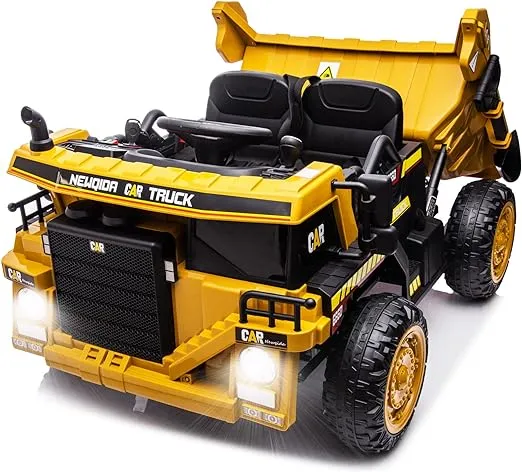 12v Ride On Dump Truck for Kids Car with Remote Control Construction Vehicles with Electric Bed/Shovel 2wd Power Ride-on Wheels Ride On Toys for Boys Girls, Dark Yellow