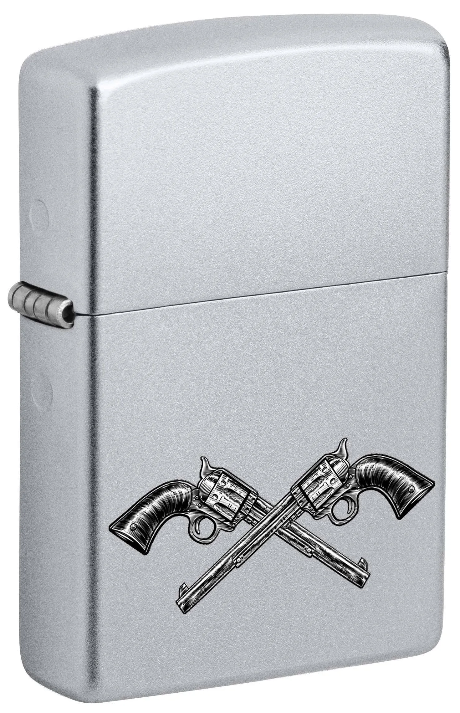 Zippo Lighter: Crossed Revolver Guns - Satin Chrome 81133