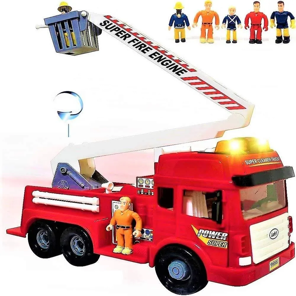 FUNERICA Toy Fire Truck with Lights and Sounds - 4 Sirens - Big Folding Ladder -