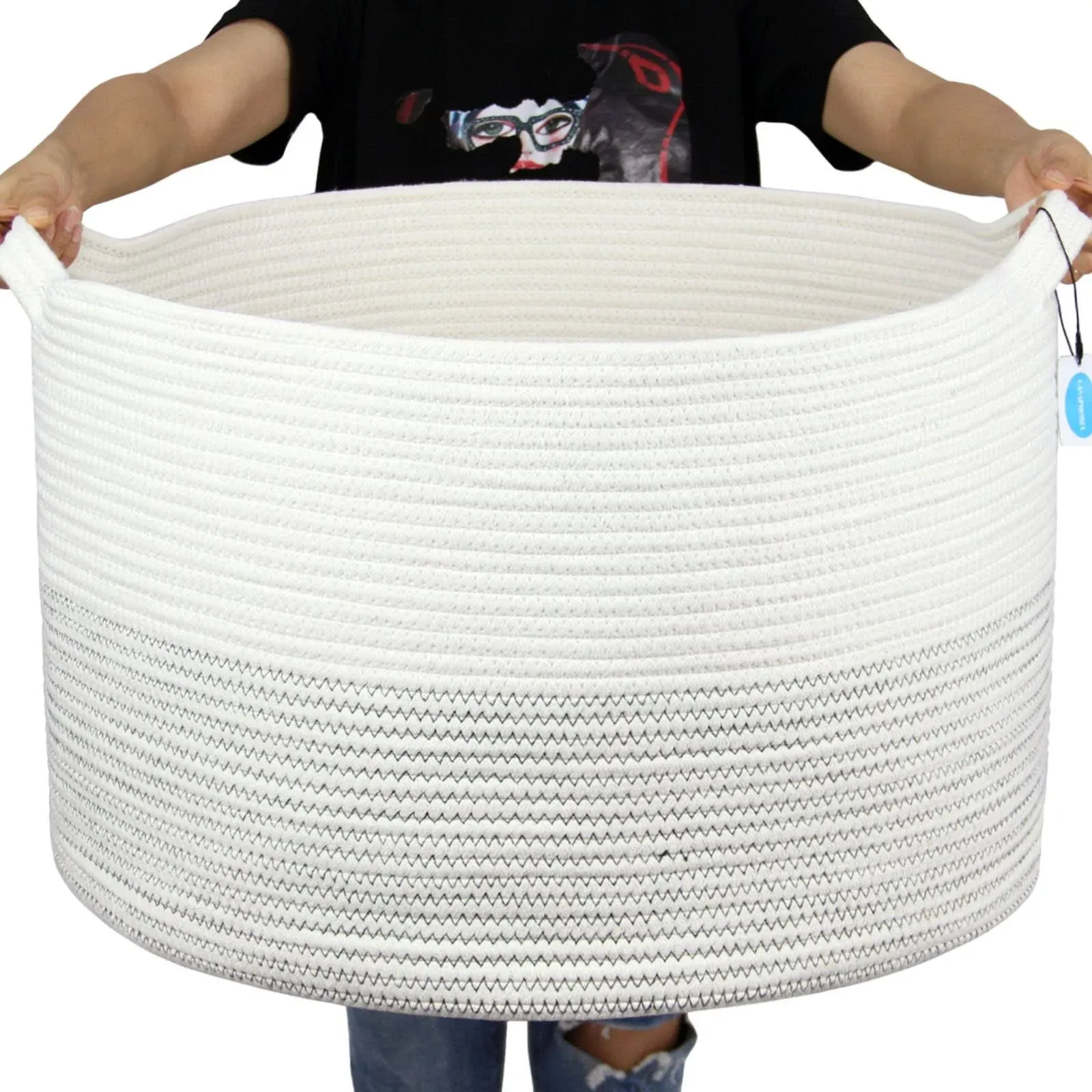 Casaphoria XXXLarge Cotton Rope Basket 21.7" x 21.7" x 13.8" Woven Laundry Basket ...