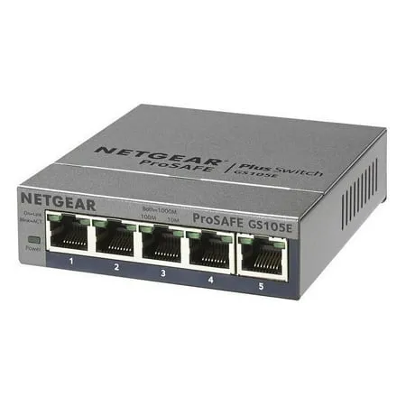 NETGEAR 5-Port Gigabit Ethernet Plus Switch (GS105Ev2) - Managed, Desktop or Wall Mount, and Limited Lifetime Protection