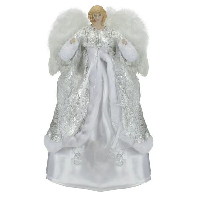 Northlight 18" Blonde Angel in White and Sliver Dress with Faux Fur Trim ...