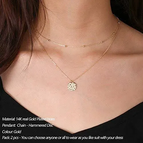 Turandoss Gold Plated Disc Necklace Layering Necklaces Handmade Jewelry Choker Delicate Necklace 14K Real Gold Necklace Simple C