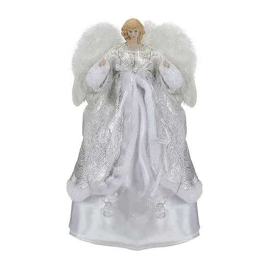 Northlight 18" Blonde Angel in White and Sliver Dress with Faux Fur Trim ...