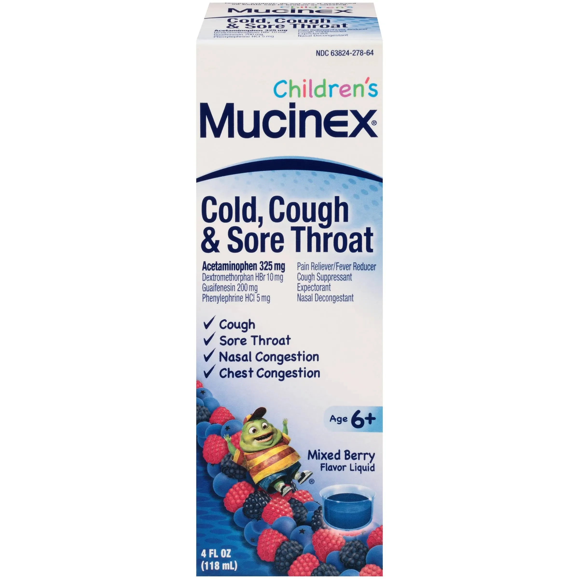 Mucinex Children's Cold & Flu, All in One, Very Berry Flavor, Liquid, Ages 6+ Years - 4 fl oz