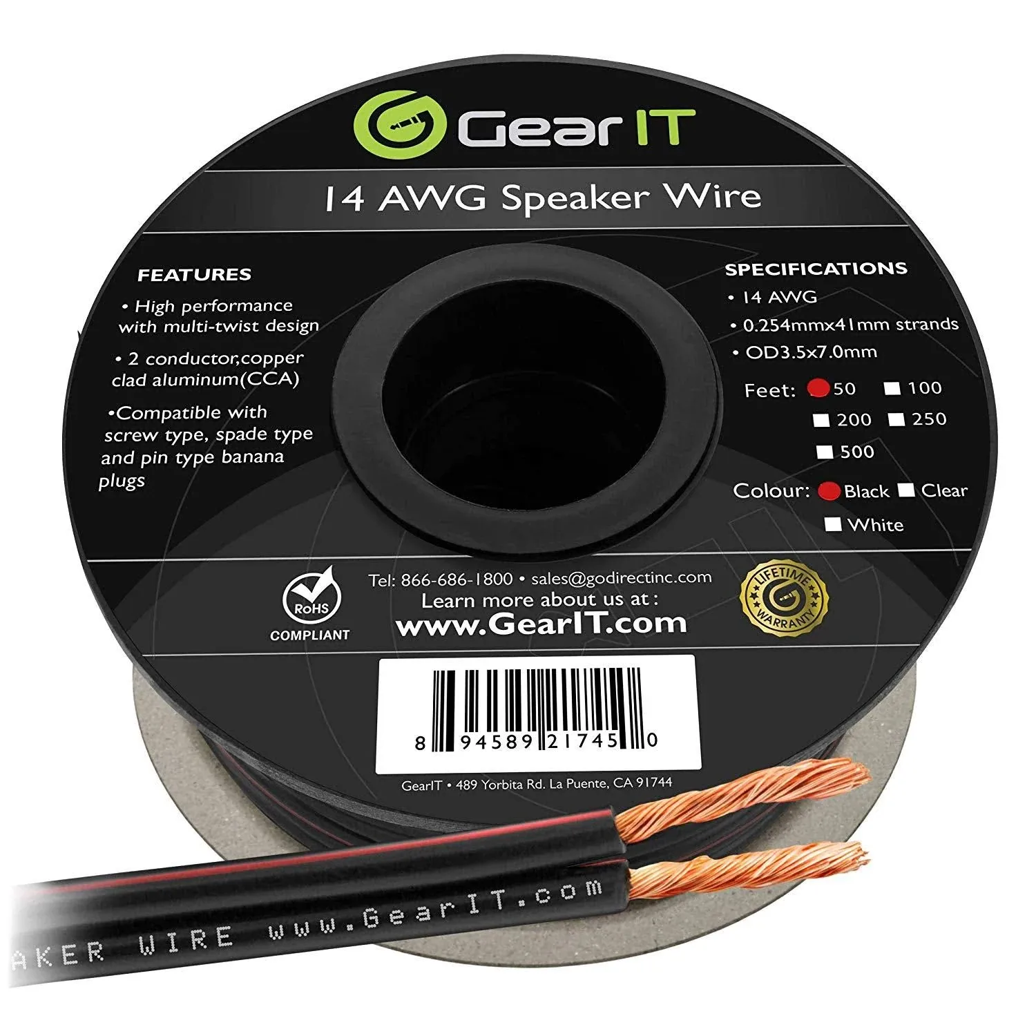 14AWG Speaker Wire GearIT Pro Series 14 AWG Gauge Speaker Wire Cable