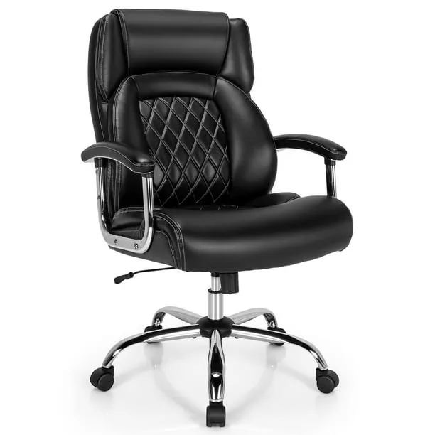 Giantex 500LBS Big and Tall Office Chair, Wide Seat Large Leather Executive Chair w/Heavy Duty Metal Base, Height Adjustable Swivel Computer Task Desk Chair, Padded Armrest, Rocking Backrest (Black)