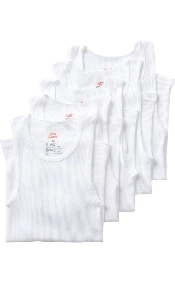 Boys' Hanes Ultimate ComfortSoft; White Tank Undershirt 5-Pack