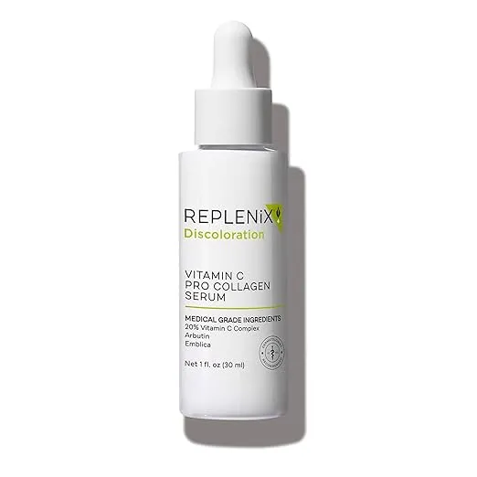 Replenix Vitamin C Pro Collagen Serum, Brightening Anti-Aging Face Treatment with Medical-Grade Antioxidants for Skin Discoloration