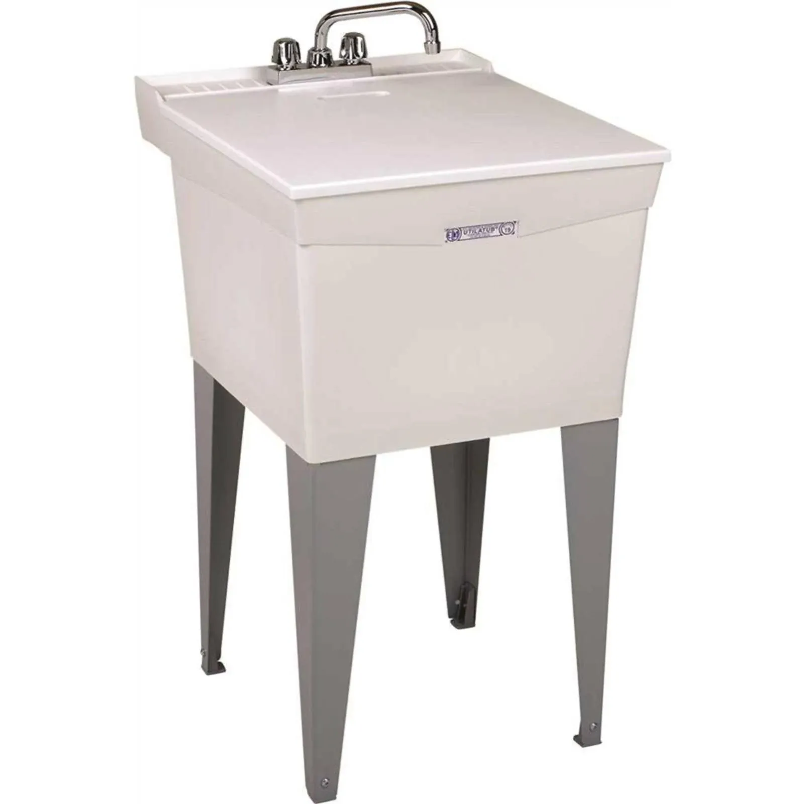 Laundry Sink Utilatub 24L x 20W Inch Single Bowl Combo with Legs White Floor Mount Thermoplastic