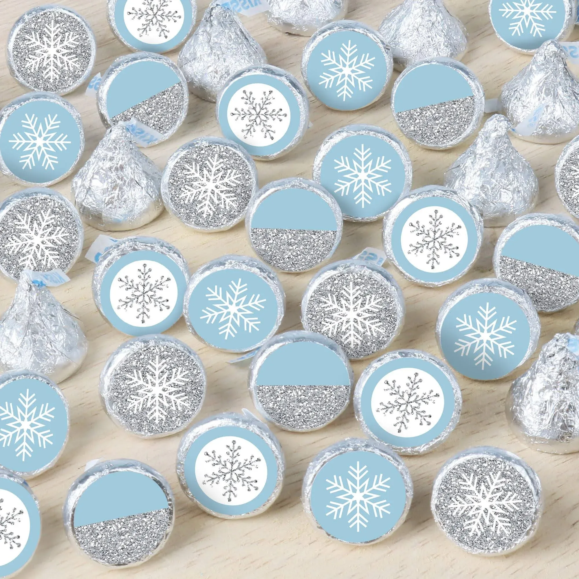 Winter Wonderland - Snowflake Holiday Party and Winter Wedding Small Round Candy Stickers - Party Favor Labels - 324 Count