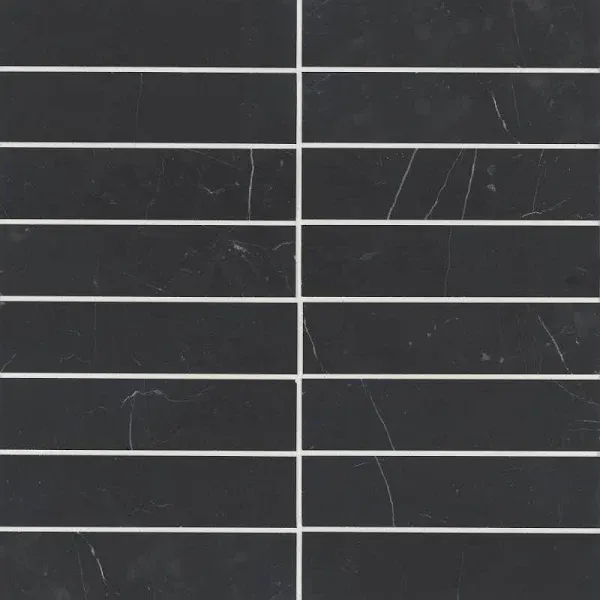 Monet Honed Marble Tile 2" x 8", Nero Marquina (40-Pack, 4.44 SF)