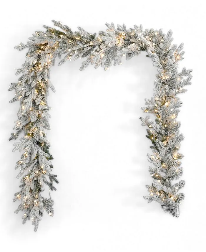 Seasonal LLC Dandan 9' Flocked Pine Garland with Warm LED Lights