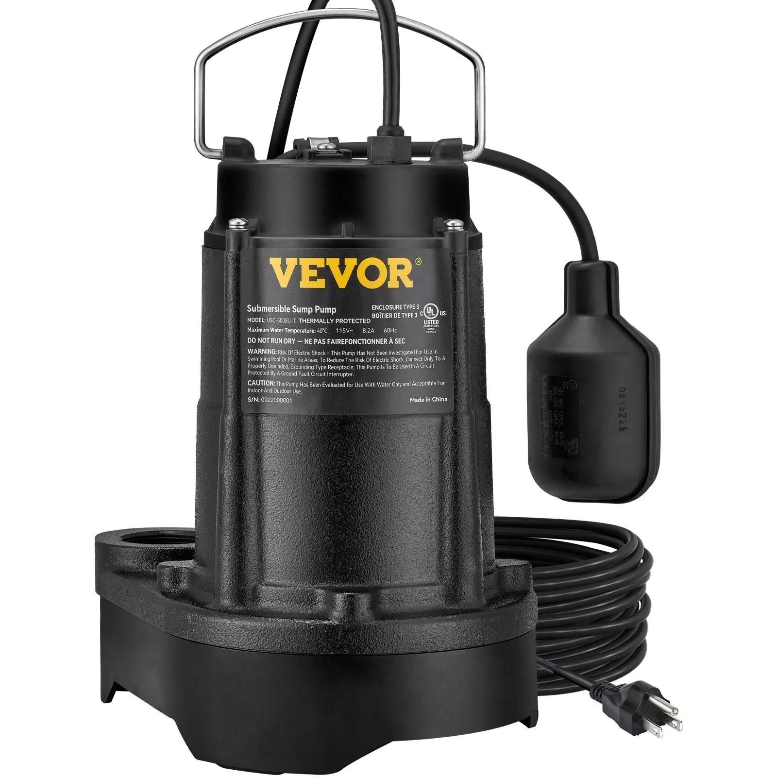 VEVOR Submersible Sump Pump Water Pump Cast Iron Basement