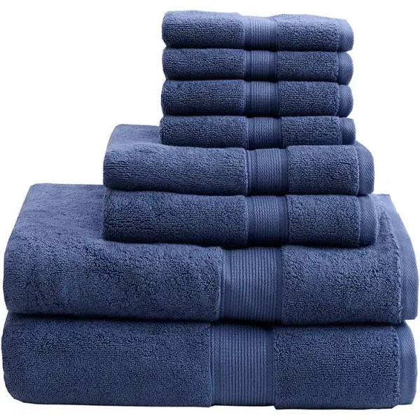 MADISON PARK SIGNATURE 800GSM 100% Cotton Luxury Turkish Bathroom Towels,Oversized Linen Cotton Bath Towel Set, 8-Piece Include 2 Bath Towels, 2 Hand Towels & 4 Wash Towels, Light Blue