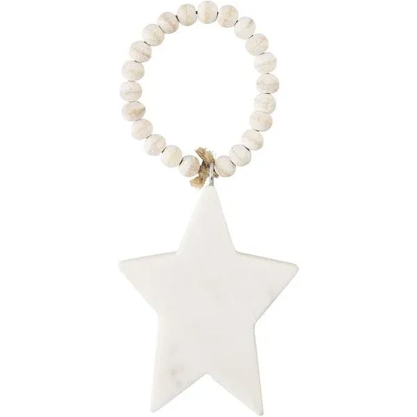 Mud Pie White Marble Christmas Ornament, Star, 4" x 3"