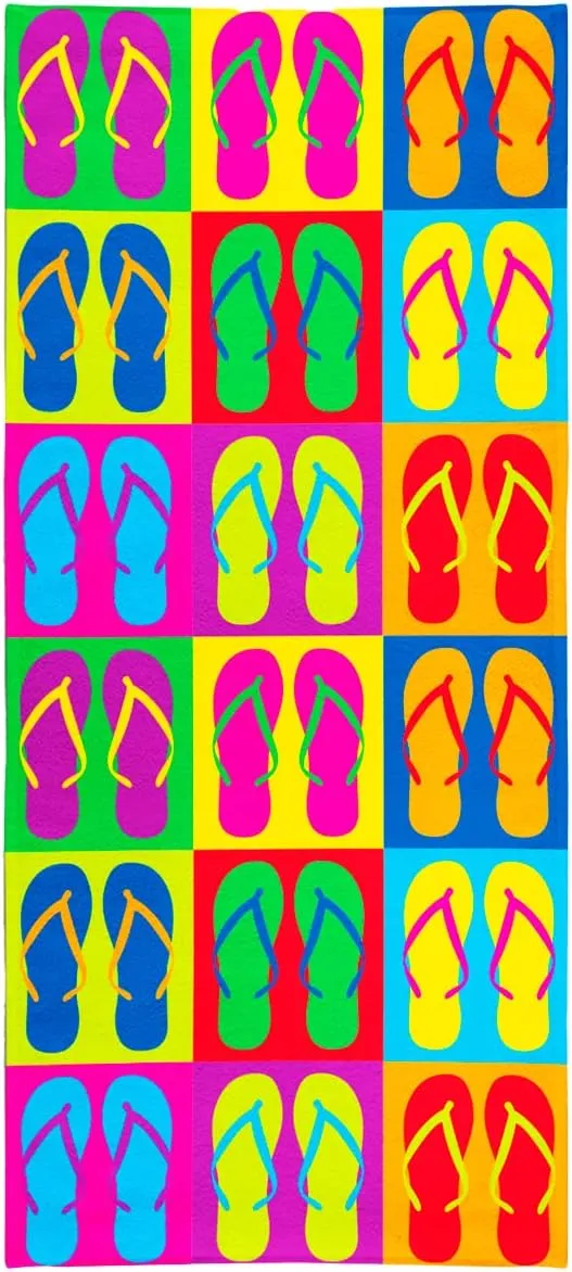 Monarch Brands Printed Velour Beach Towel, 30 x 60, Flip Flops Design, 100% Cotton