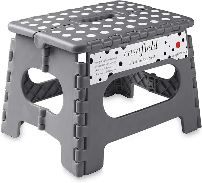 Casafield 9 inch Folding Step Stool with Handle Collapsible Foot Stool for Kids and Adults