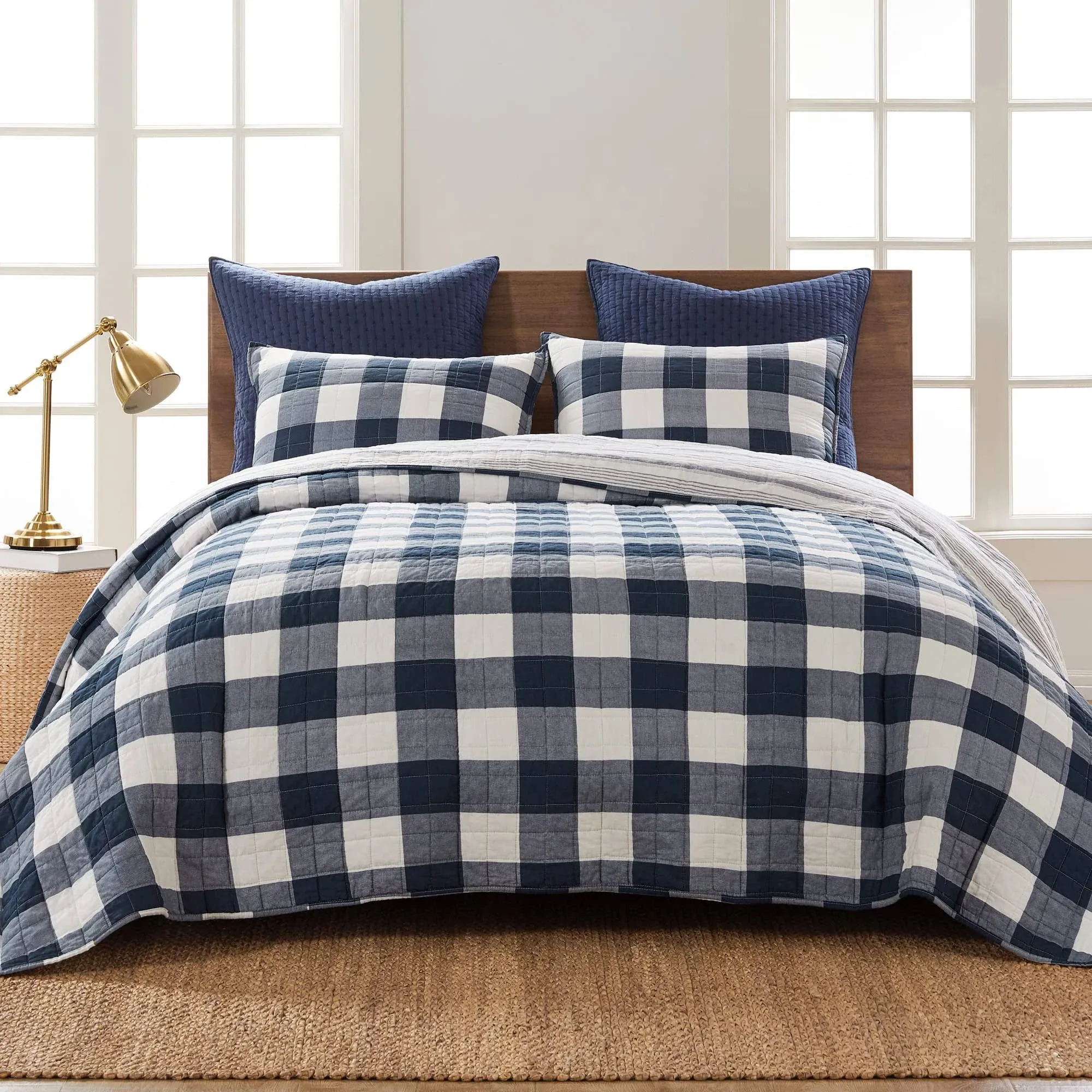 Levtex Home - Camden Quilt Set -Full/Queen Quilt (88 x 92 in.) + Two Standard Pillow Shams (26 x 20 in.) - Buffalo Check in Black and Cream - Reversible Pattern -Cotton