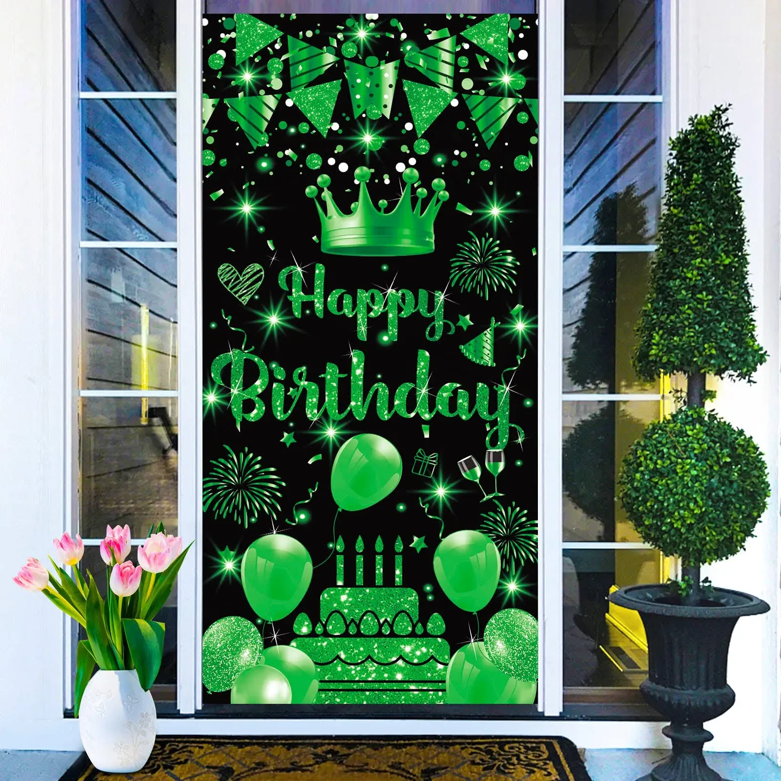 Green Birthday Party Decorations Green Black Happy Birthday Door Cover Banner...