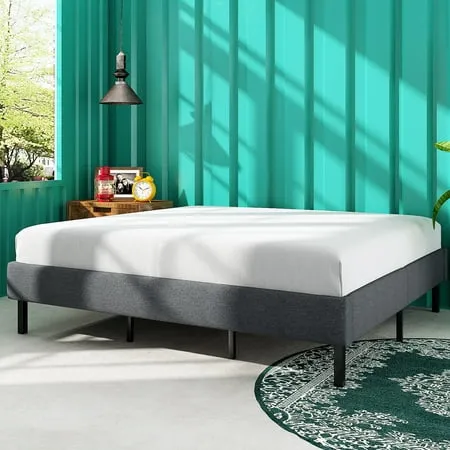 Amolife King Size Upholstered Platform Bed Frame with 24 Wooden Slats Support No Box Spring Needed Dark Grey