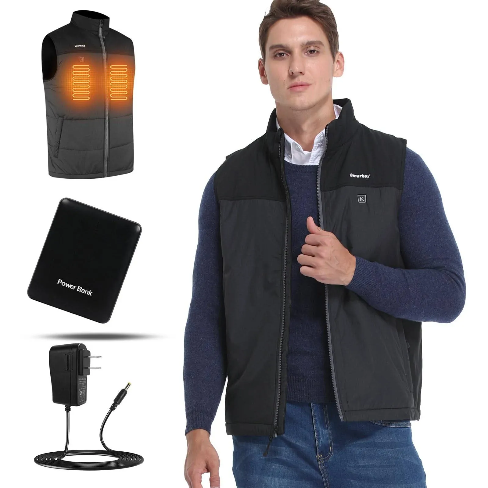 Smarkey Heated Jacket Vest for Men with 1pcs 7.4v 5200mAh Battery and Charger