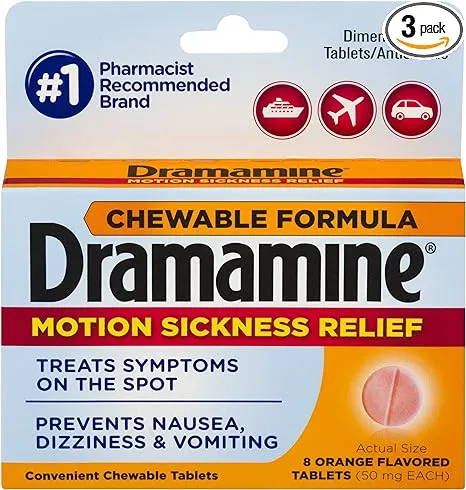 Dramamine Chewable Motion Sickness Relief, 8 Tablets Each (Pack of 8)