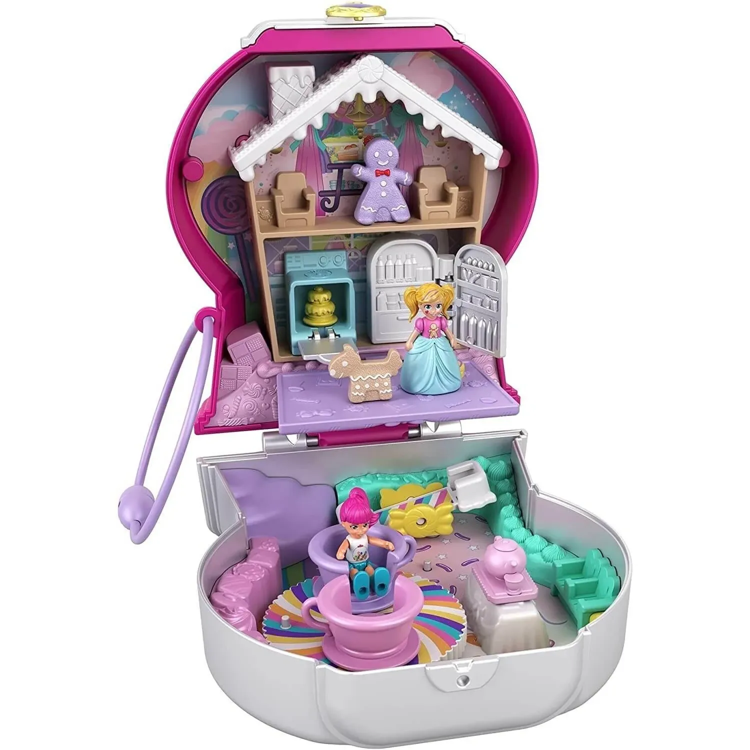 Polly Pocket Compact Playset, Candy Cutie Gumball with 2 Micro Dolls & Accessories, Travel Toys with Surprise Reveals