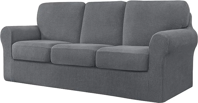 Chun Yi 7 Piece Stretch Sofa Cover, 3 Seater Couch Slipcover with Three Separate Backrests and Cushions with Elastic Band, Check