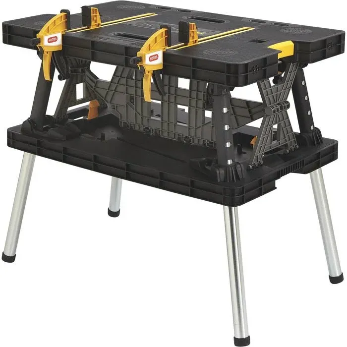 Keter Compact Work Table Portable Folding Garage Workbench with Clamps