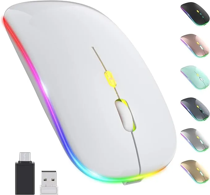 【Upgrade】 LED Wireless Mouse, Slim Silent Mouse 2.4G Portable Mobile Optical Office Mouse with USB & Type-c Receiver, 3 Adjustable DPI Levels for Notebook, PC, Laptop, Computer, MacBook (Rose Gold)