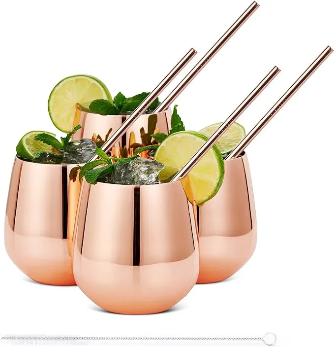 Oak & Steel 18oz Large Rose Gold Wine Tumbler Cups Stainless Steel Wine Glasses ...