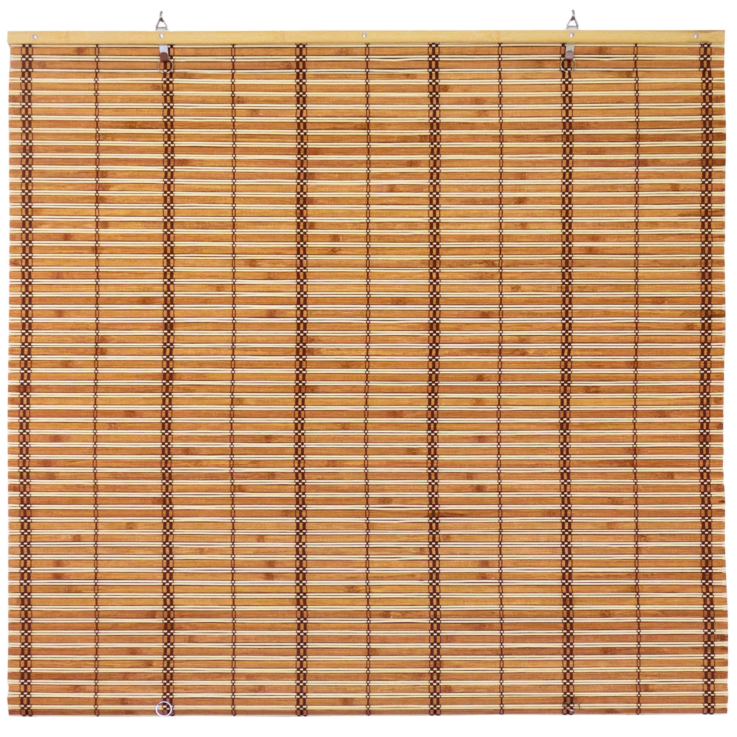 Oriental Furniture Burnt Bamboo Cordless Window Shade - Two-Tone Honey 36" W