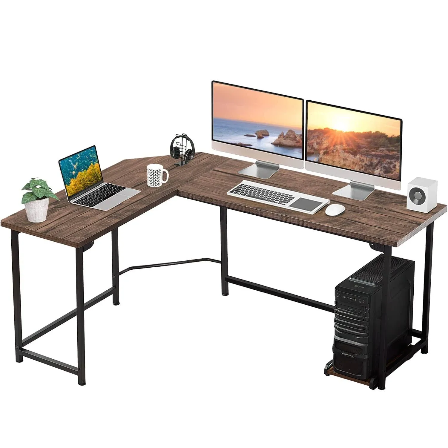 VECELO 66 inch L-Shaped Computer Desk