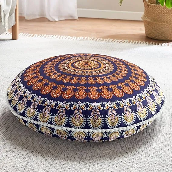 Codi Meditation Floor Pillow, Round Large Pillows Seating for Adults, Bohemian Mandala Circle Cushion for Outdoor Fireplace Yoga Living Room, 32