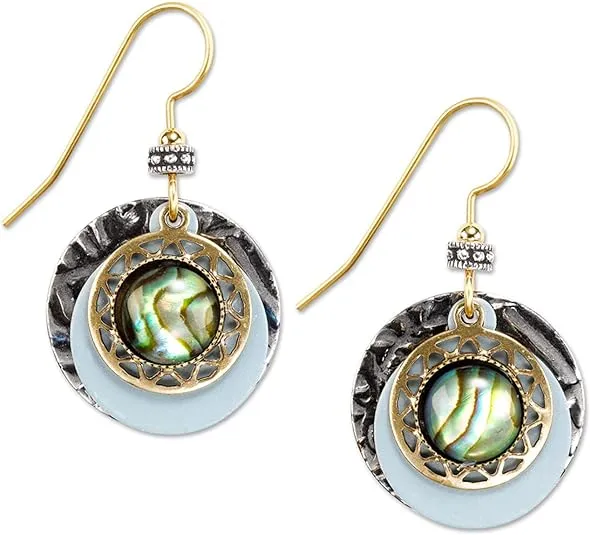 Silver Forest Genuine Abalone with Layered Disks Dangle Earrings