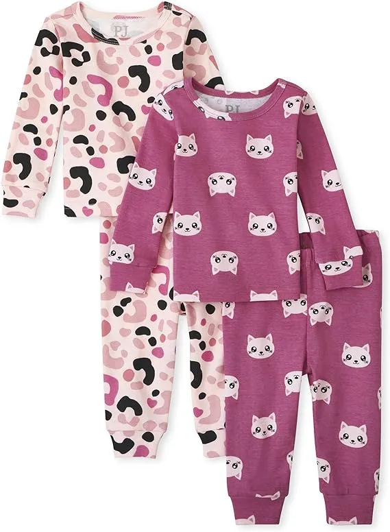 The Children's Place Baby Toddler Girls Long Sleeve Top and Pants 2 Piece Pajama Sets