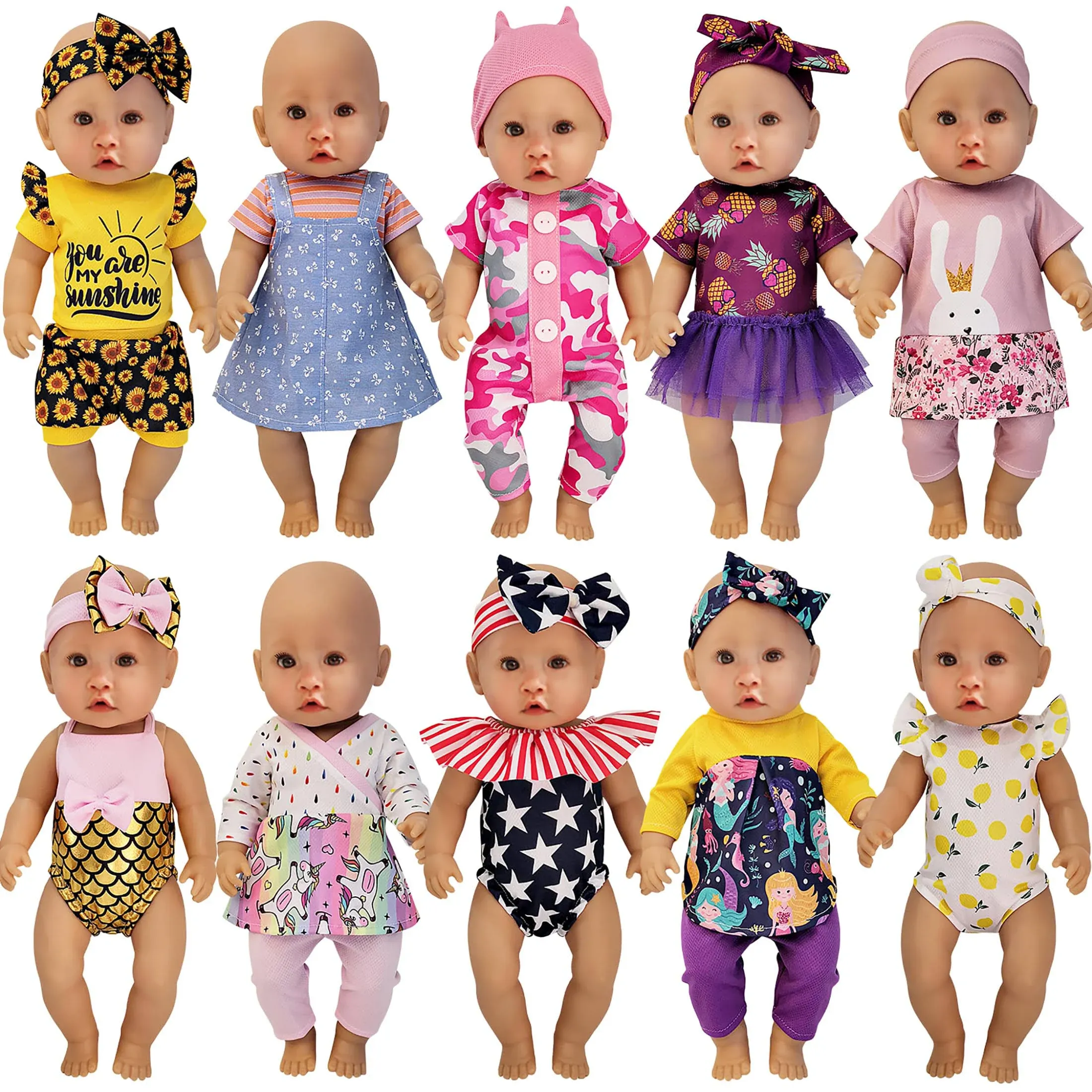 10 Sets 14-16 Inch Baby Doll Clothes Dress Outfits Headbands Accessories fits 