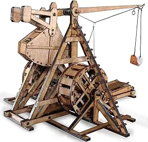 The Mini Counterweight Trebuchet with Wheel Europe Medieval Siege Chariot Catapult Weapons DIY 3D Wooden Puzzles Mechanical Model Kits STEM Projects Tabletop Toy